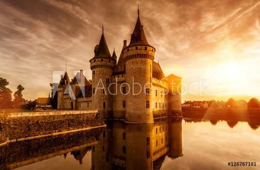 Bild på Chateau of Sully-sur-Loire at sunset France Medieval castle in Loire Valley in summer